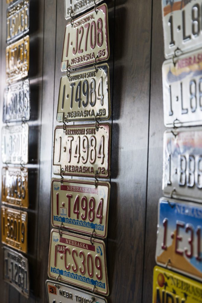 Nebraska license plates decorate the west wall of the City Cafe.