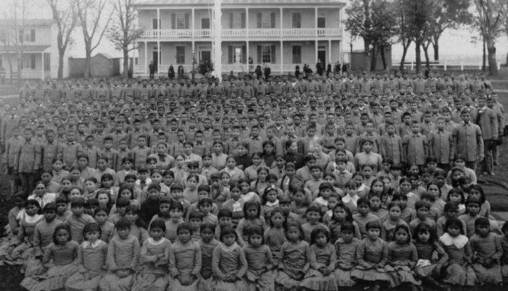 Native children at the United States Indian Industrial School in Carlisle, Pennsylvania in 1890.