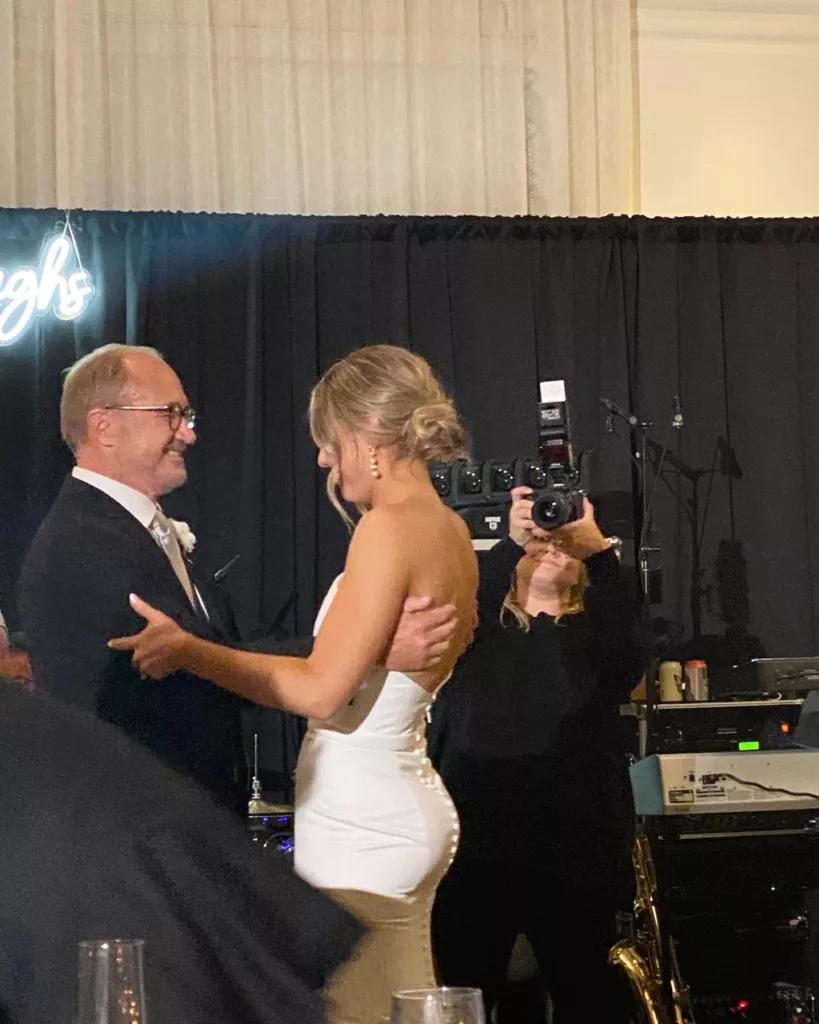 Vrbicky and daughter Michaela Clough dancing at her wedding.
