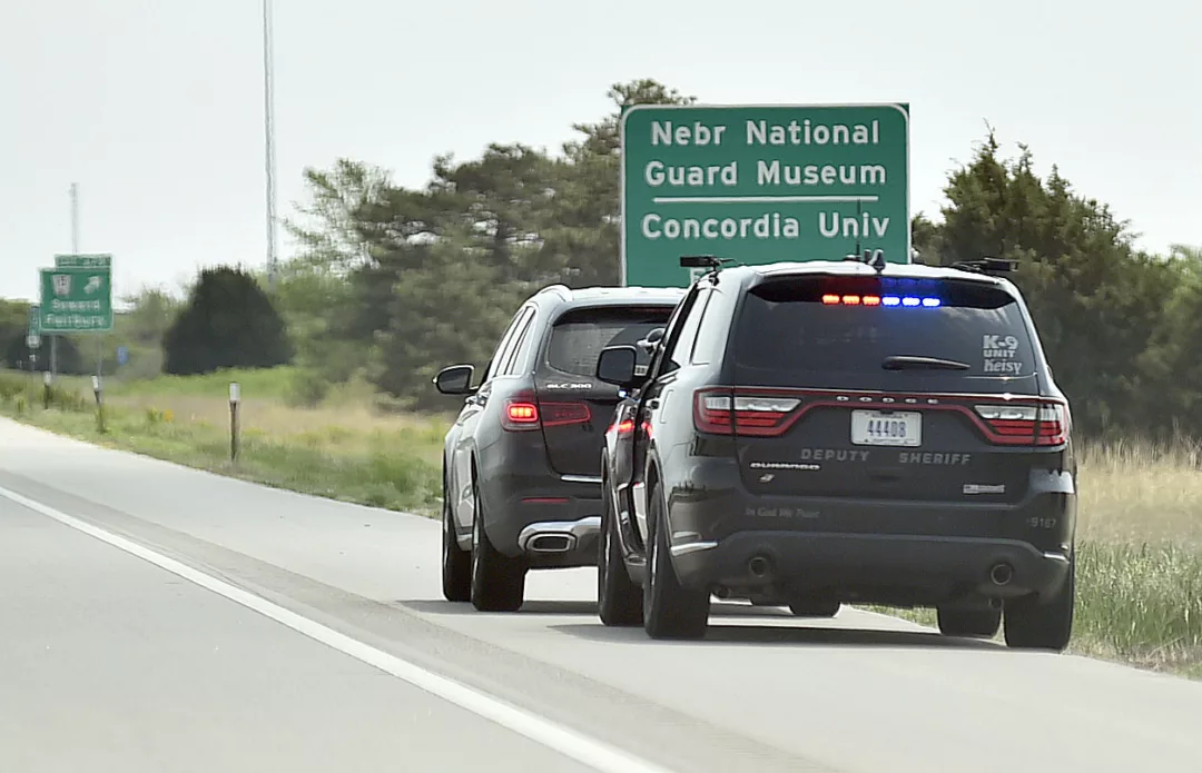 A Seward County Deputy in a discreetly marked k-9 unit pulls over a Mercedes SUV during the noon hour Wednesday, May 24, 2023 just West of Nebraska highway 15 on Eastbound Interstate 80. Eric Gregory for the Flatwater Free Press