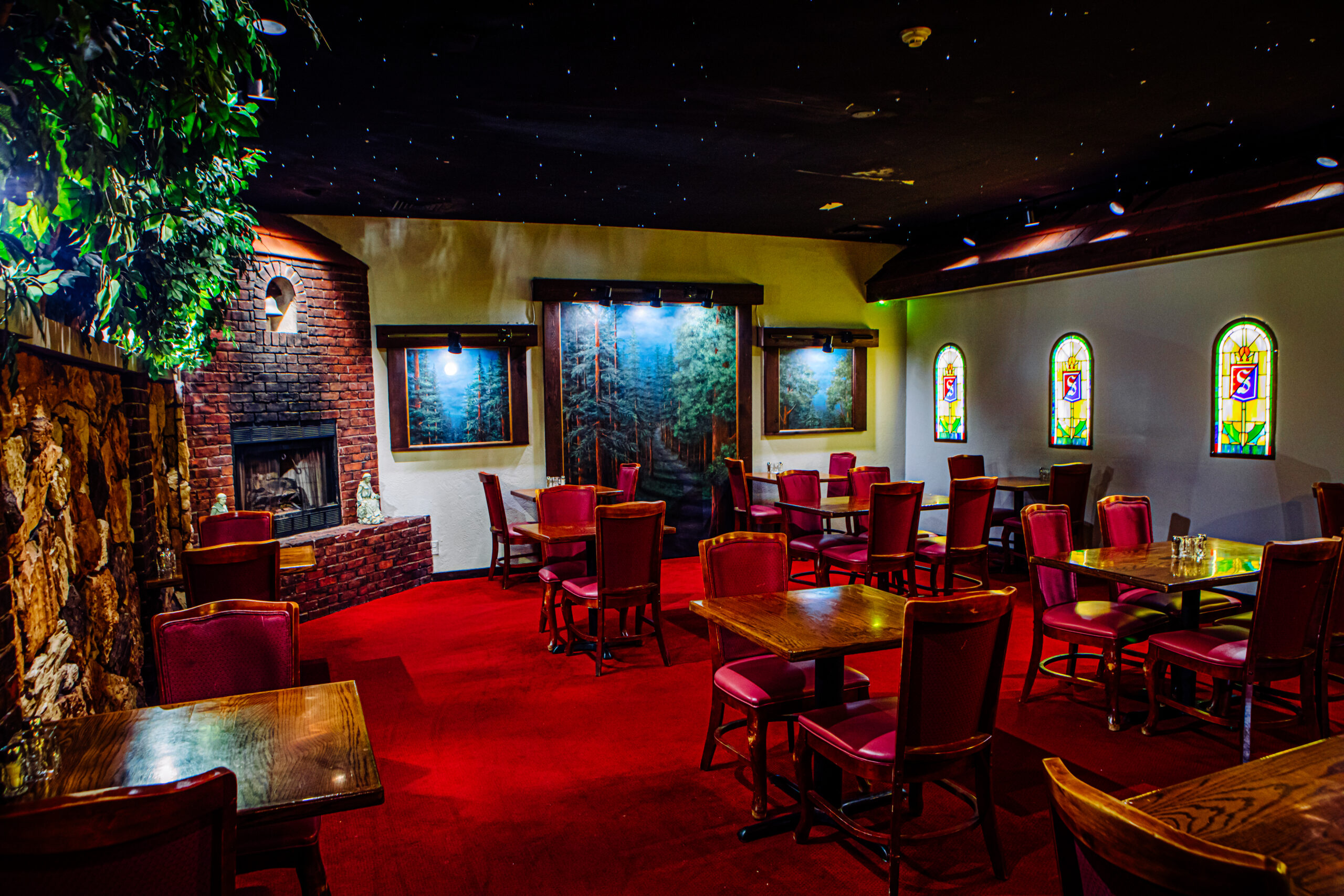 One room, with faux stars in a night sky, is meant to represent a garden outside the monastery walls. One room, with faux stars in a night sky, is meant to represent a garden outside the monastery walls. Photos by Josh Foo for the Flatwater Free Press