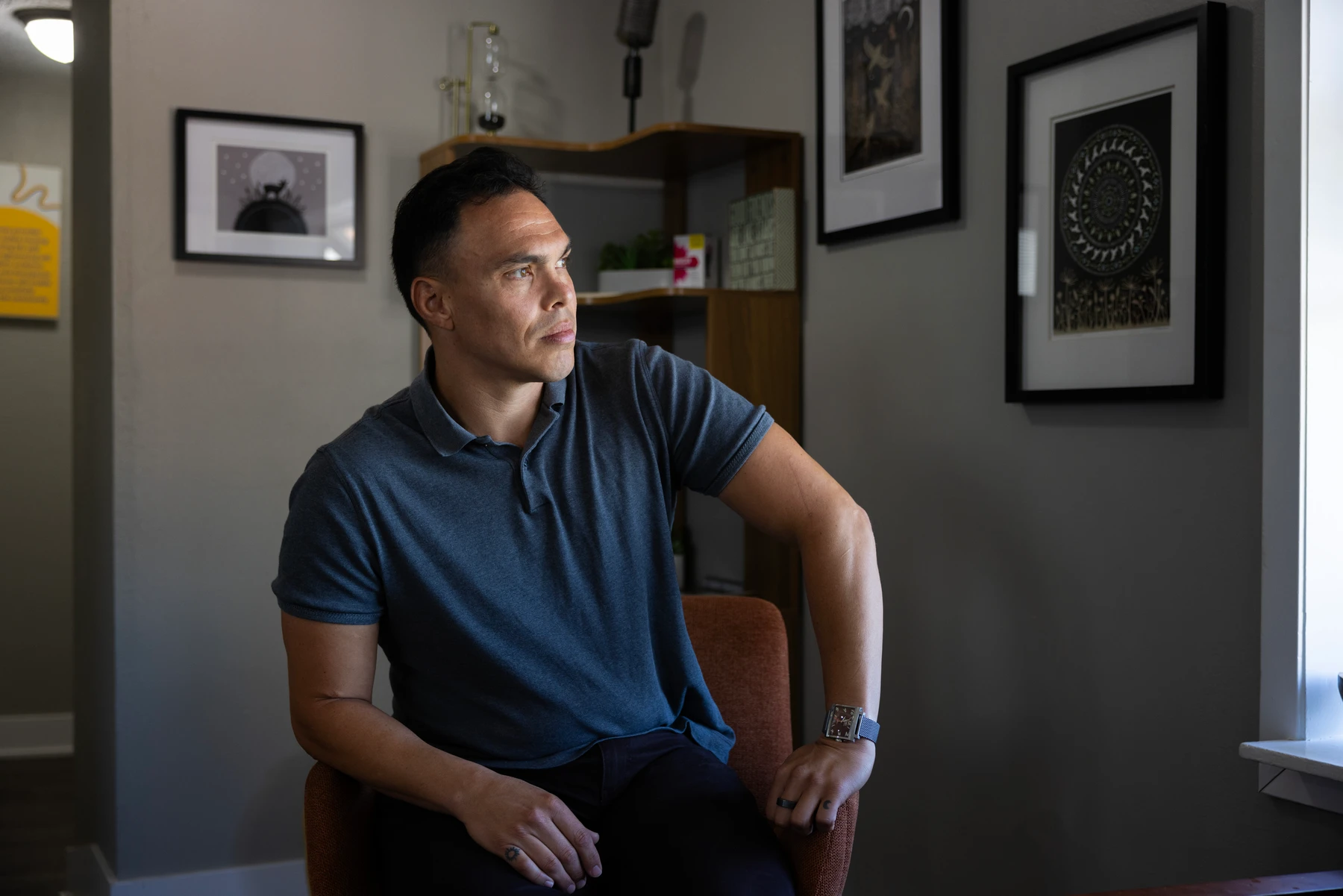 Paul Weishapl, a harm reduction instructor in UNMC’s College of Public Health, photographed at an Omaha sober living facility